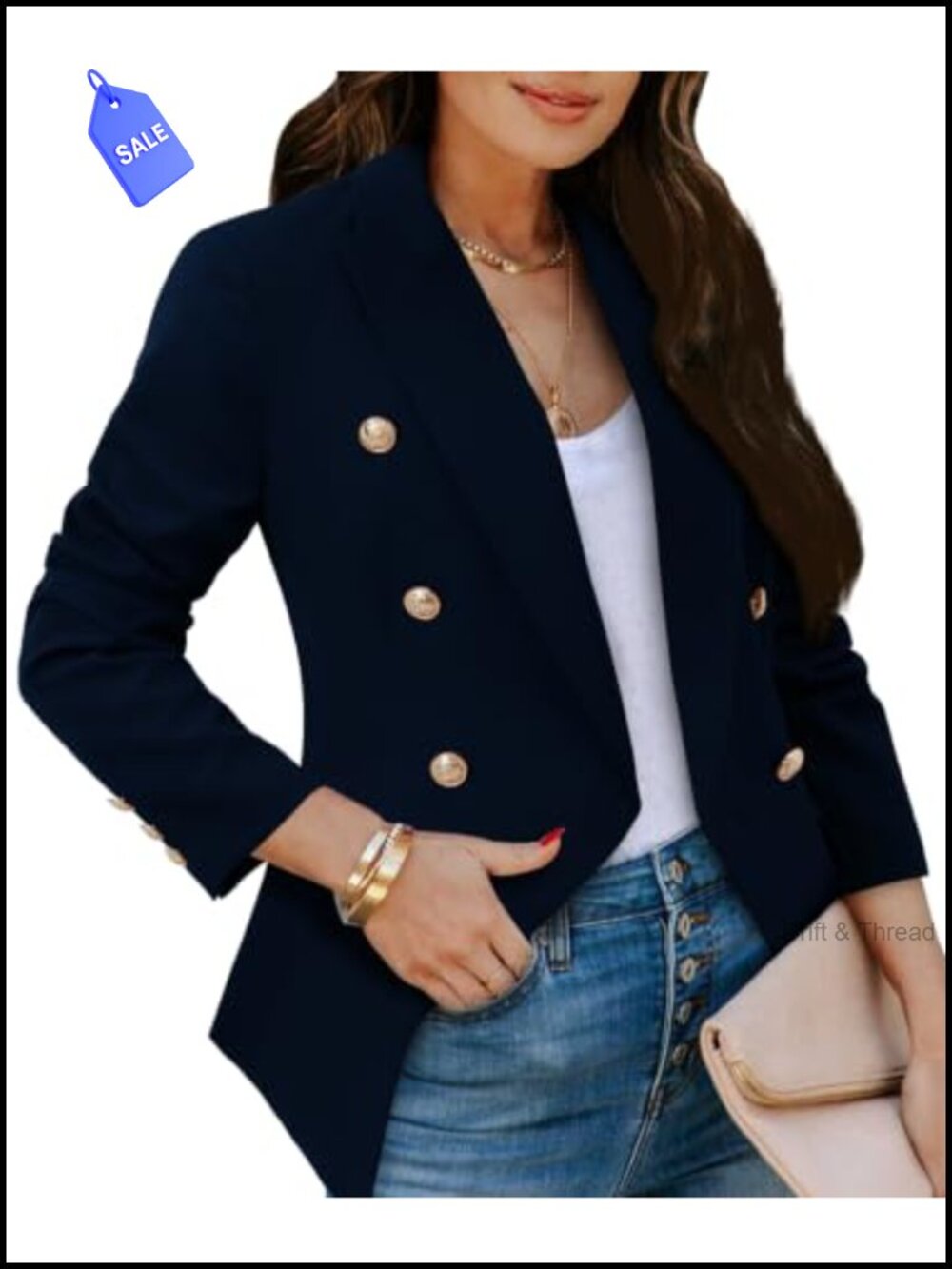 Double Breasted Blazer Gold Button Business Casual Women's
